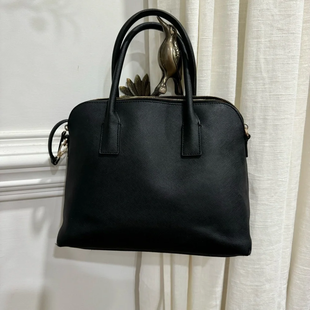 Kate Spade Cameron Street Racing Stripe Margot Crossgrain Leather Black White Pu - Picture 2 of 12